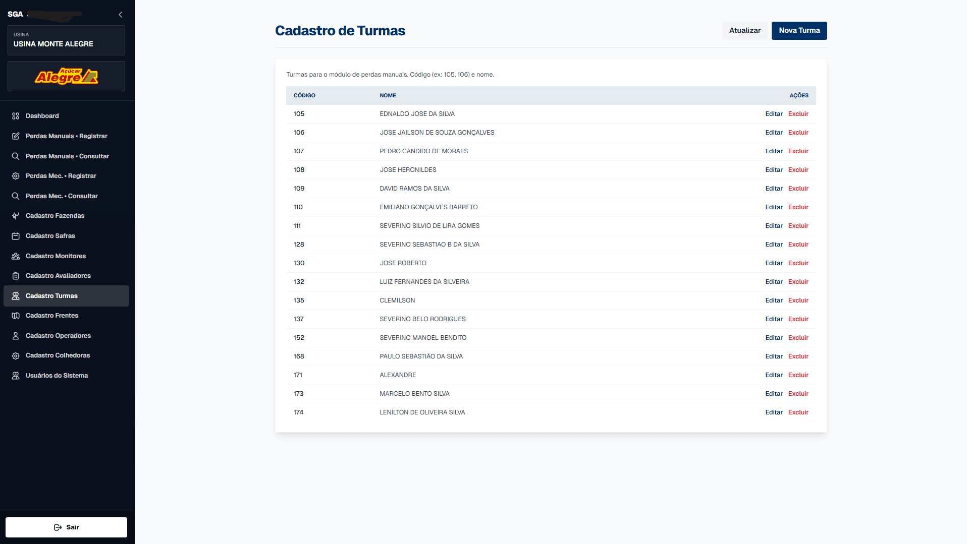 Tela comum de cadastro